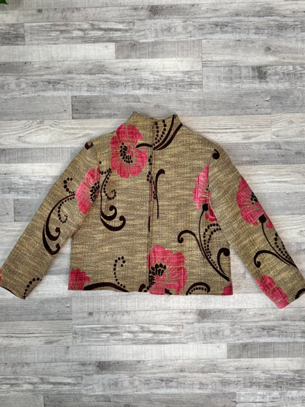 Painted Pony Beige Brown Floral Open Front Women's Blazer Size XL